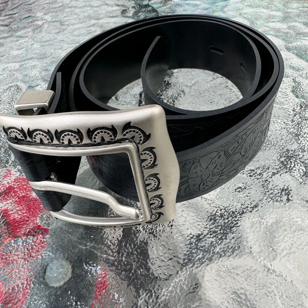 Vintage Womens CREATUM Belt Western Americana Cowgirl Floral Navajo 36” Black